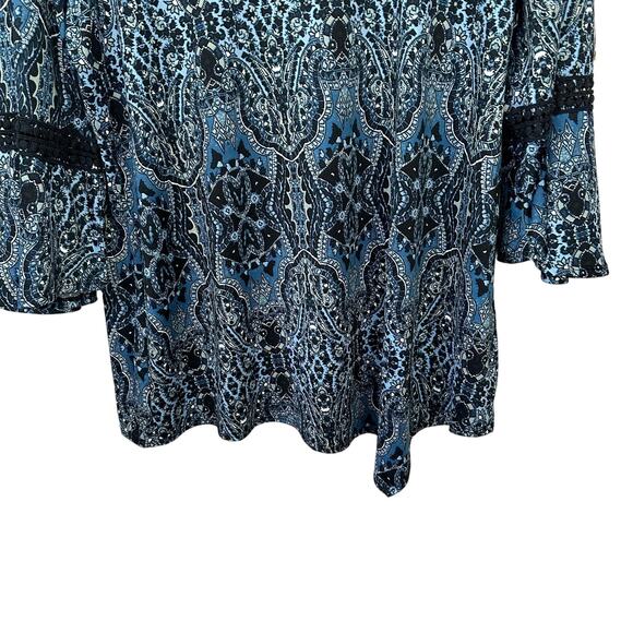 Studio Works Woman Womens Top Plus Size 1X‎ Blue Crochet Geometric Pullover Boho - Picture 4 of 10